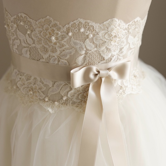 Ivory Champagne Formal Flower Girl Dress Tulle Sequins Pearls Satin Trim LOVELY - Picture 3 of 7